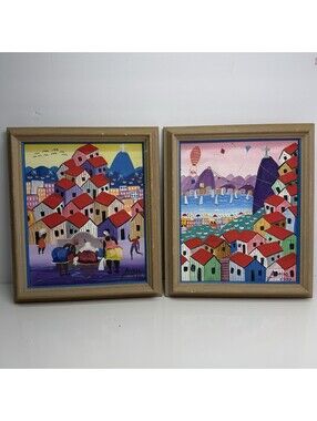 Vintage Arnaldo de Moraes 1990 Painting Brazilian Folk art Rio  Janeiro Abstract